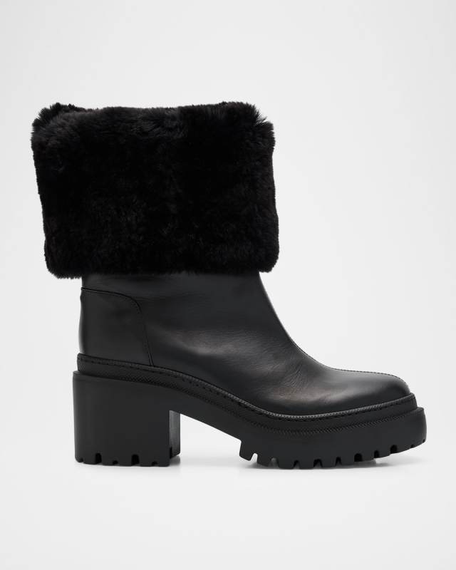 Leather Ankle Boots with Shearling Cuff